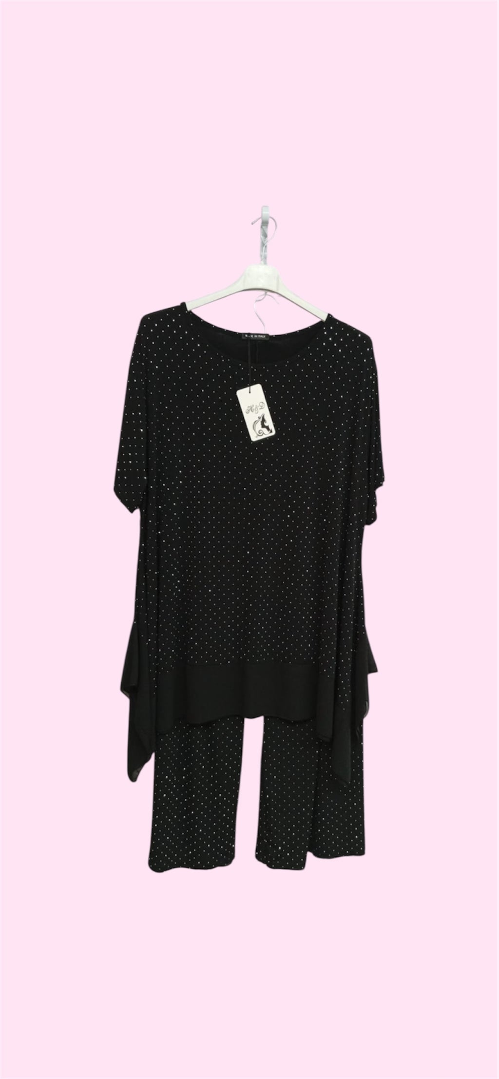Completo maglietta e pantalone brillantinato nero
