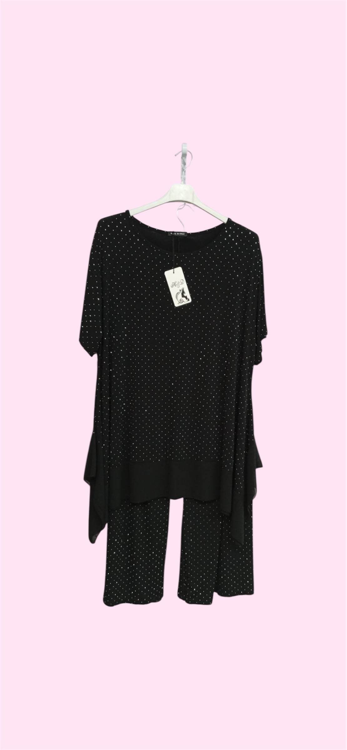 Completo maglietta e pantalone brillantinato nero