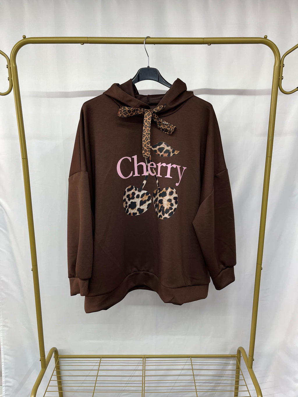 Felpa stampa ‘Cherry’ con cappuccio e lacci regolabile