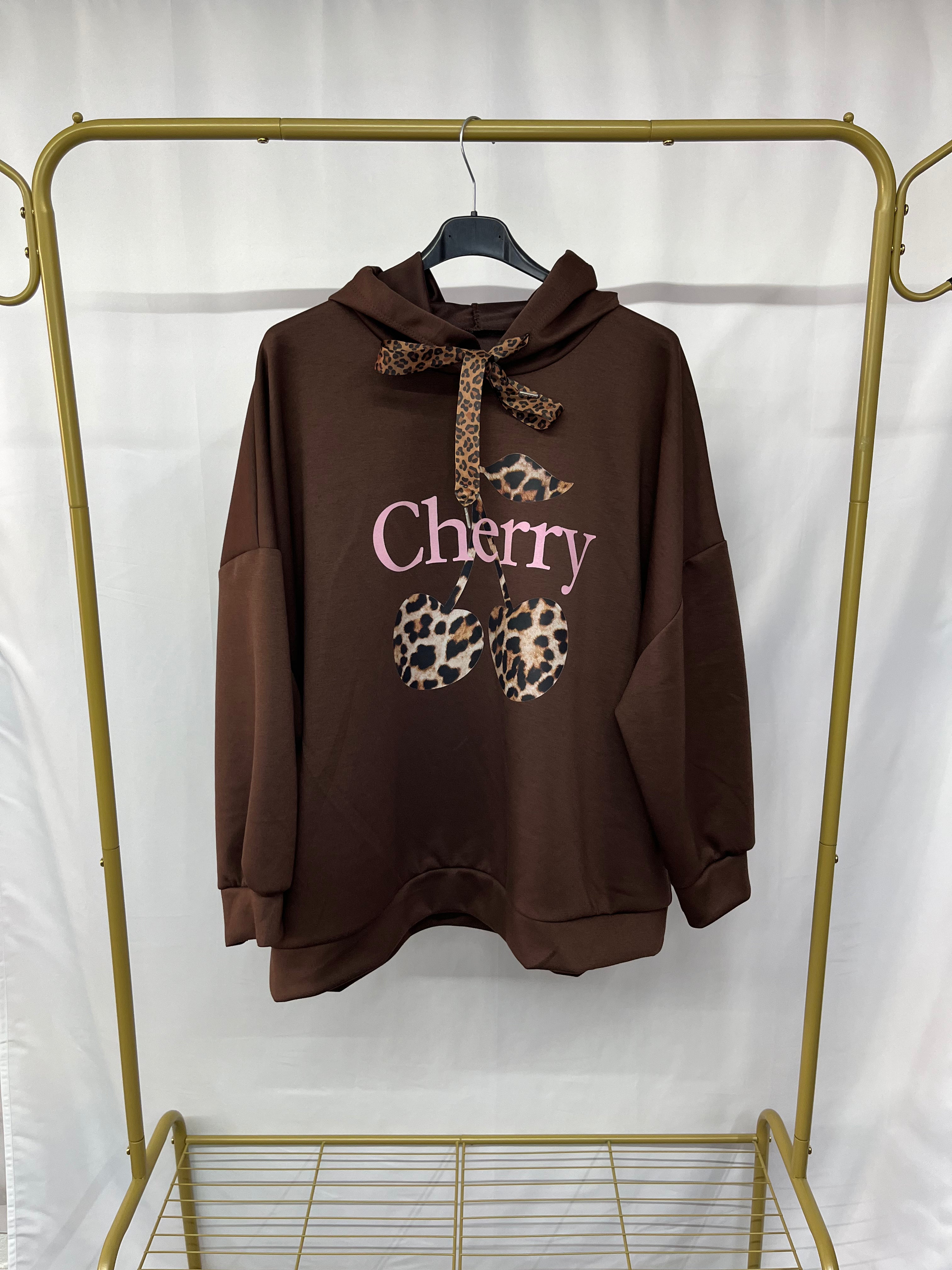 Felpa stampa ‘Cherry’ con cappuccio e lacci regolabile