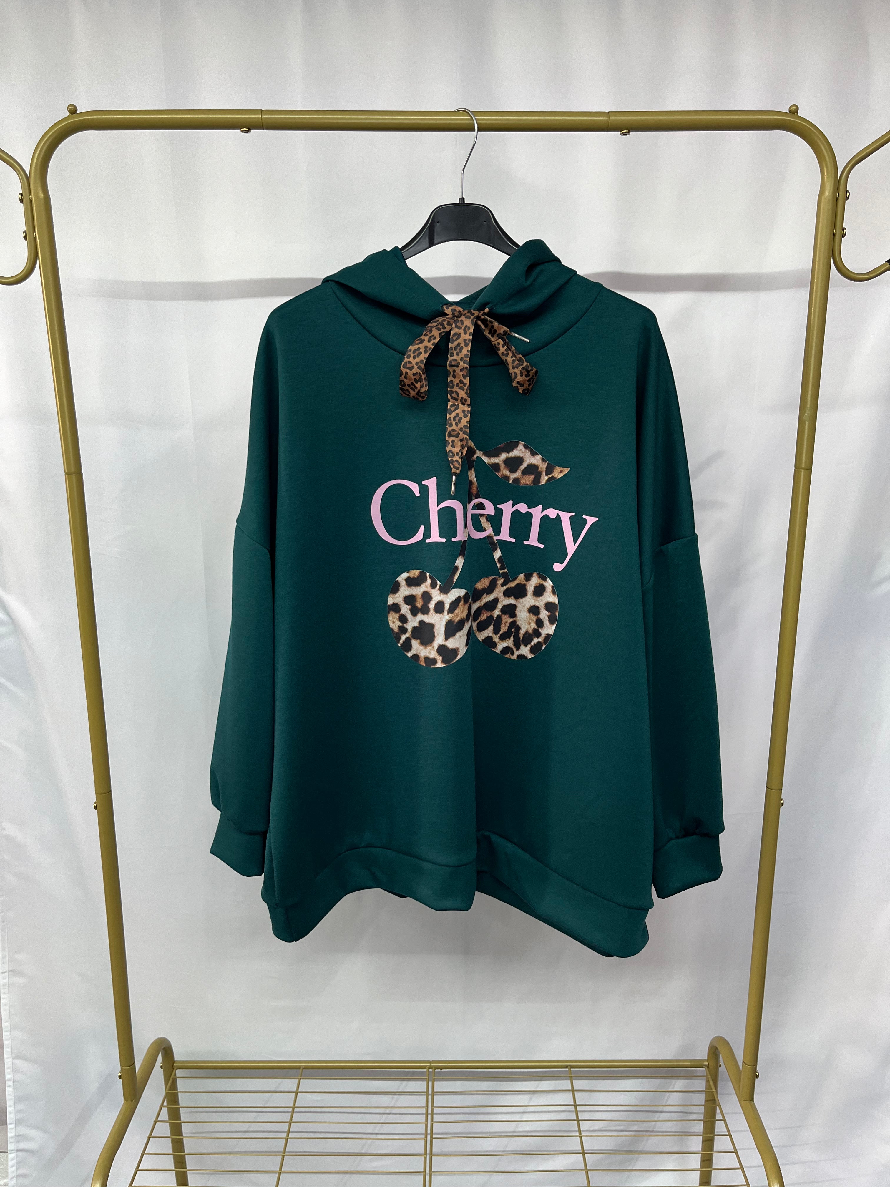 Felpa stampa ‘Cherry’ con cappuccio e lacci regolabile