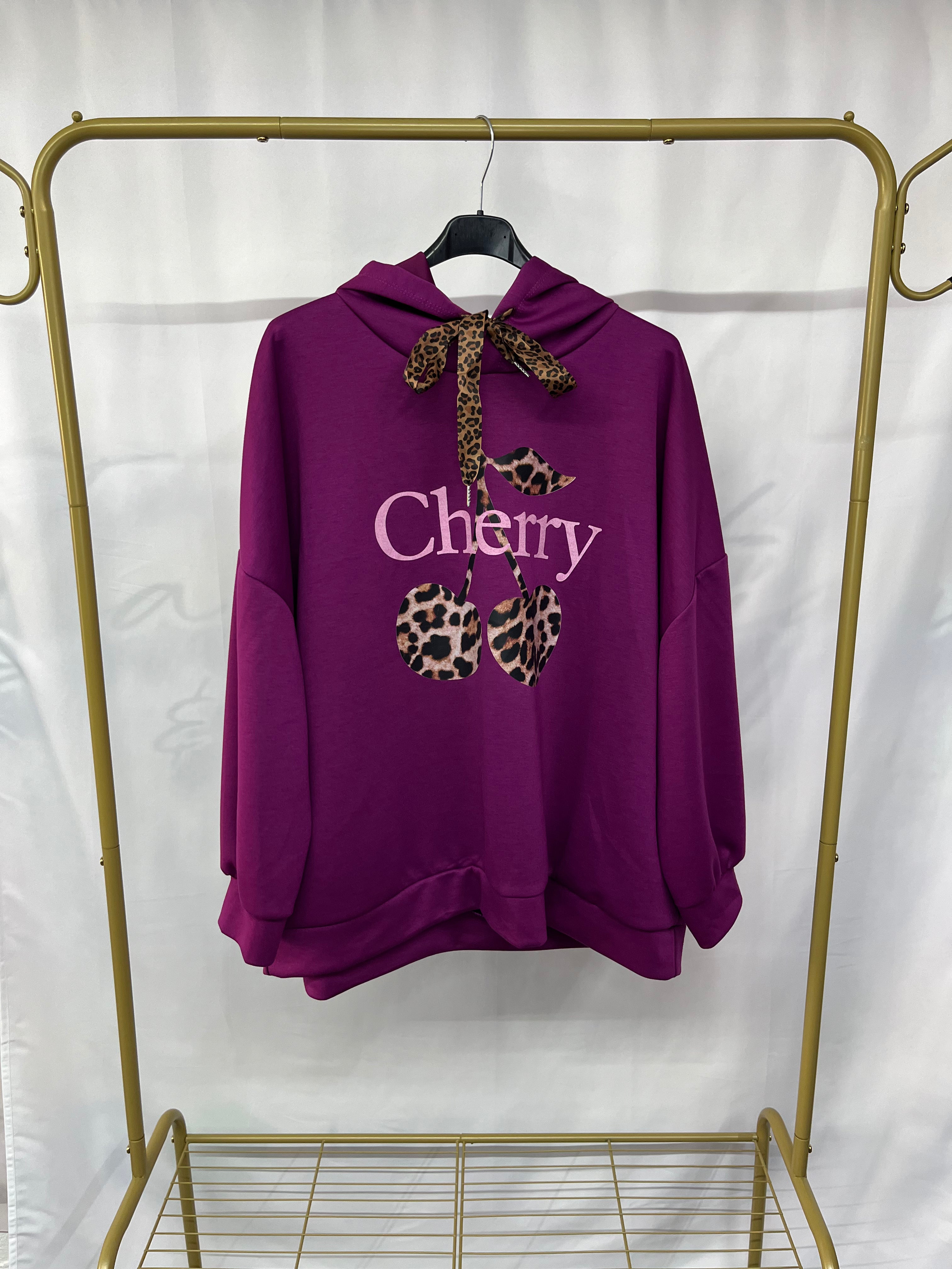 Felpa stampa ‘Cherry’ con cappuccio e lacci regolabile