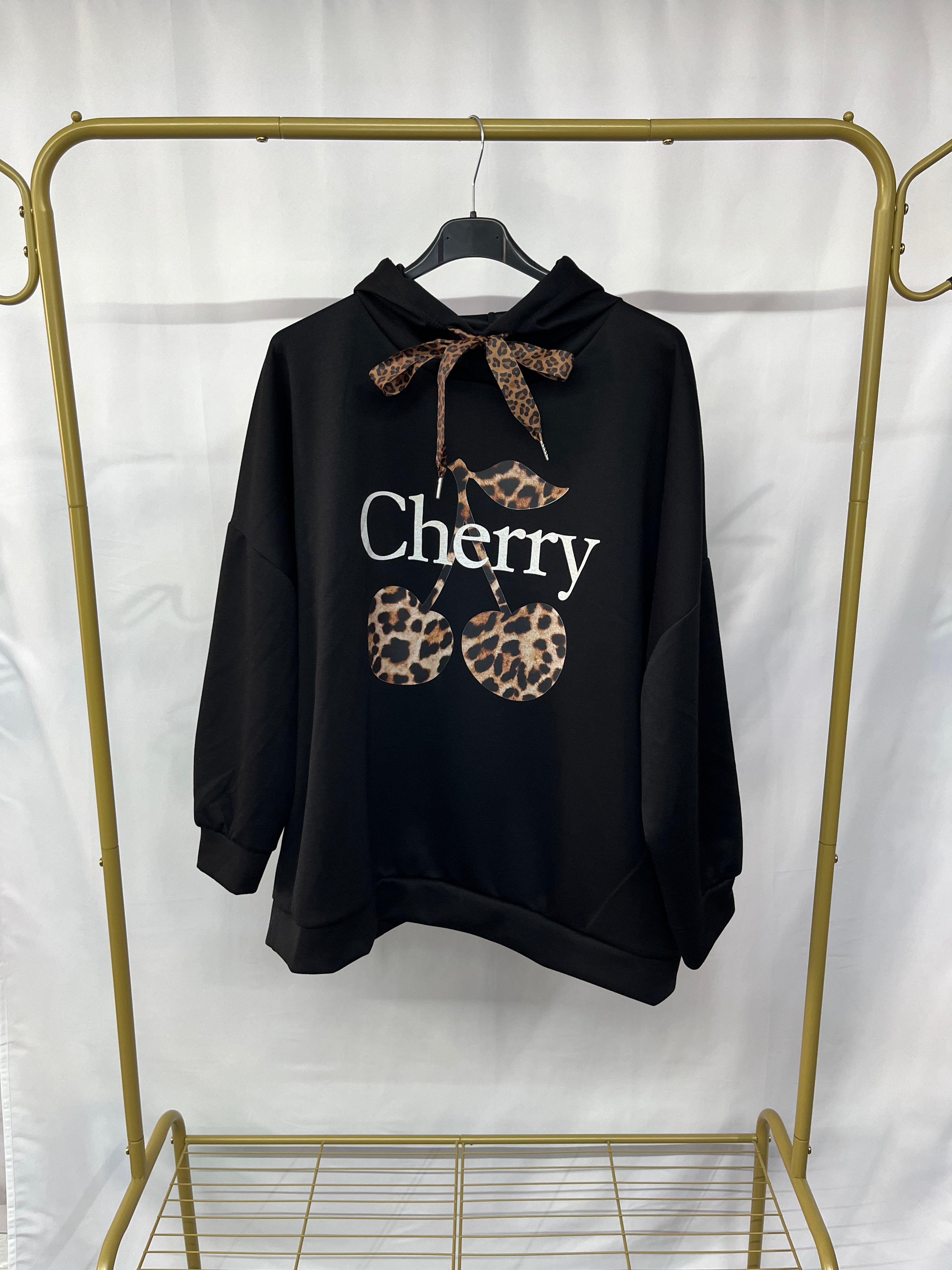 Felpa stampa ‘Cherry’ con cappuccio e lacci regolabile
