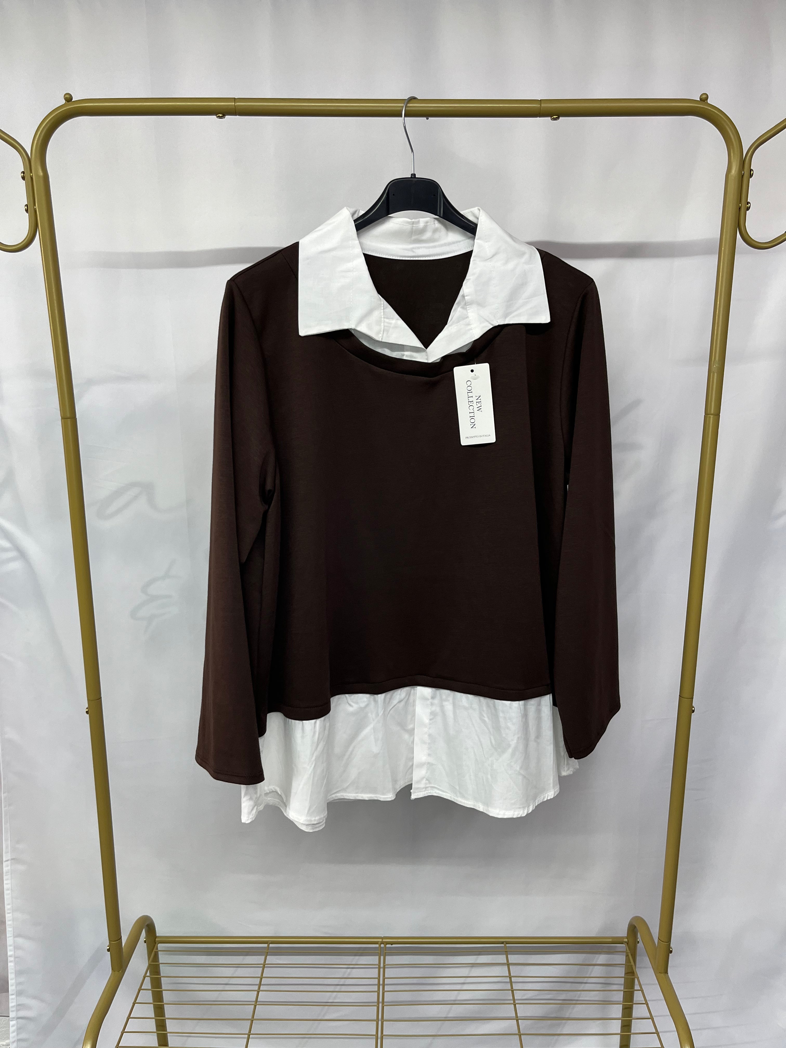 Felpa finta camicia semplice